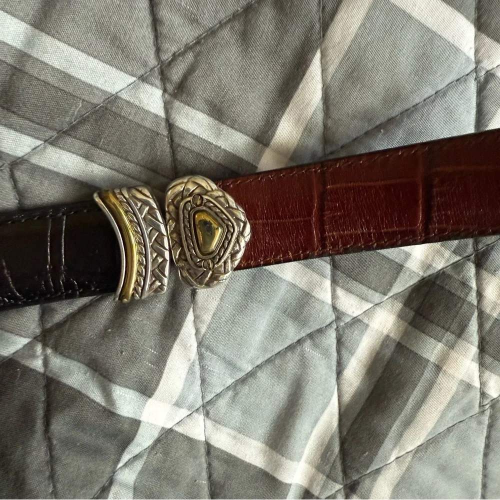 Brighton Marcus Two-Tone Reversible Brown & Black Leather Belt Silver Buckle M/L